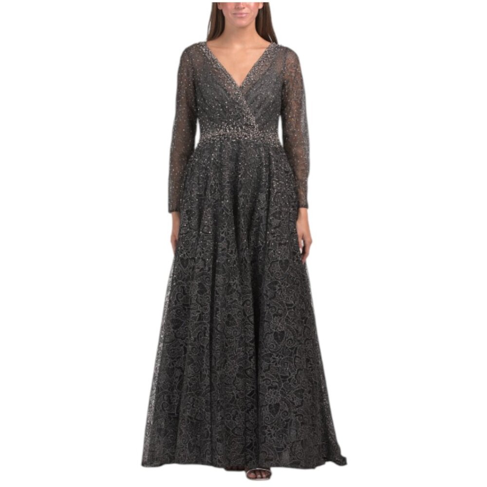 MAC DUGGAL Long Sleeve Embellished Gown